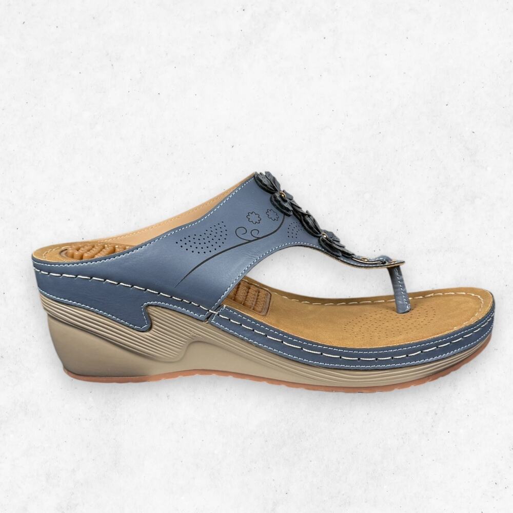 Harence Floral Wedge Thong Sandals Comfort Massage Footbed Women's 10 Blue